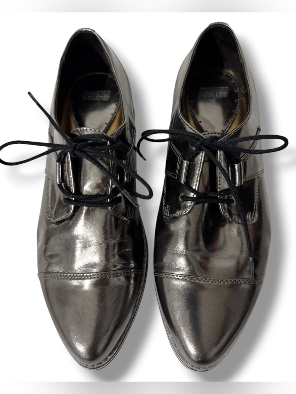 Johnston & Murphy Oxford Shoes Women’s 7.5 Pewter Metallic Patent Leather Cap To
